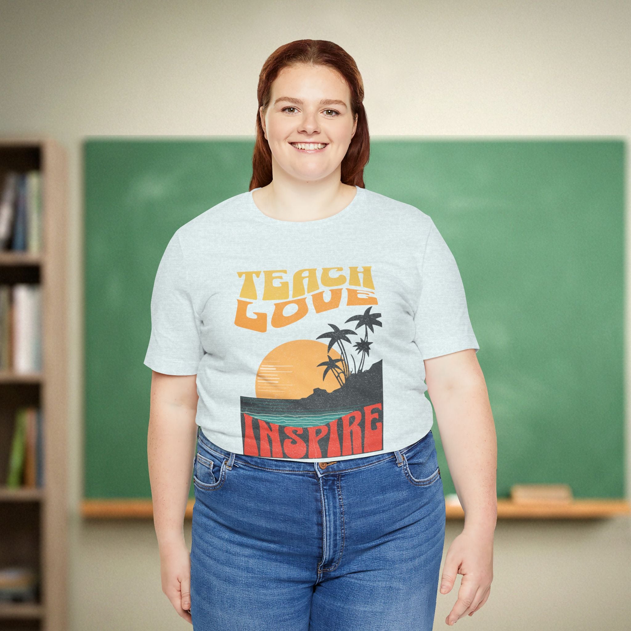 Teach Love Inspire Teacher Shirt | Sunset Retro Teacher Tee | Bella Canvas 3001