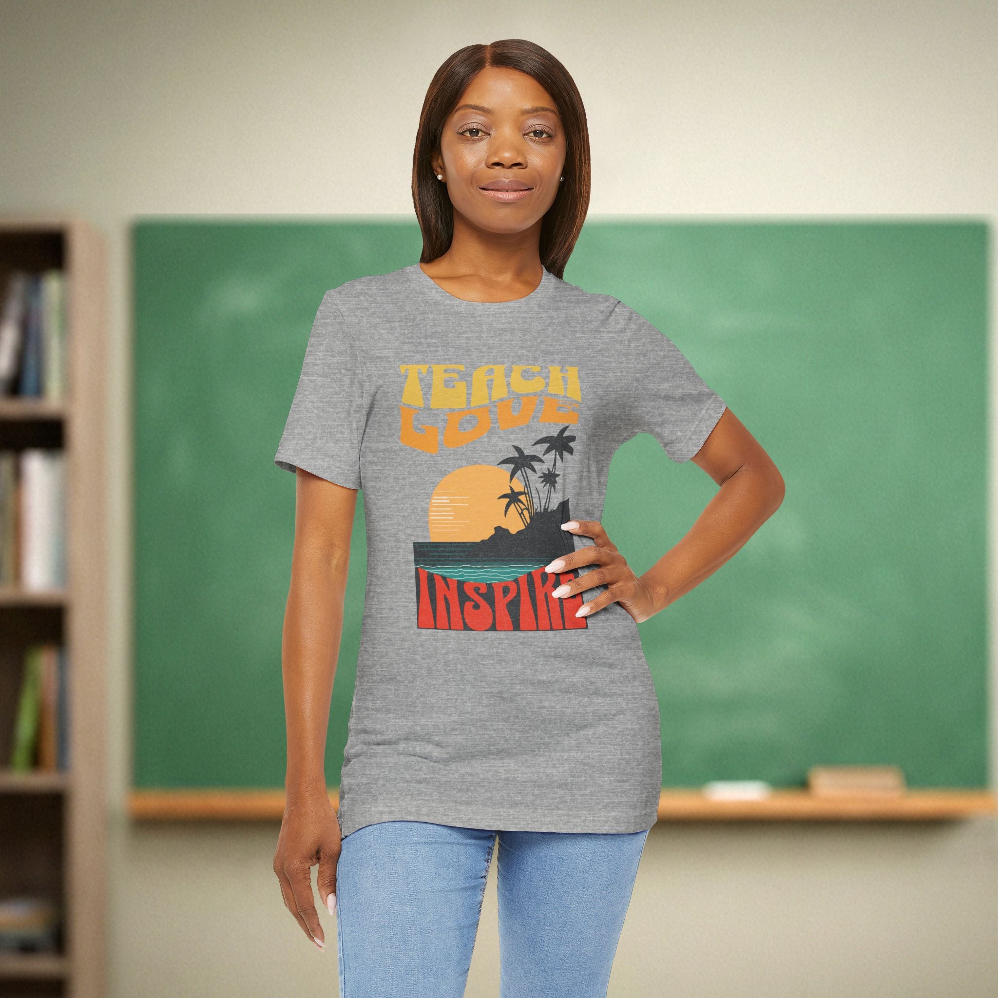 Teach Love Inspire Teacher Shirt | Sunset Retro Teacher Tee | Bella Canvas 3001