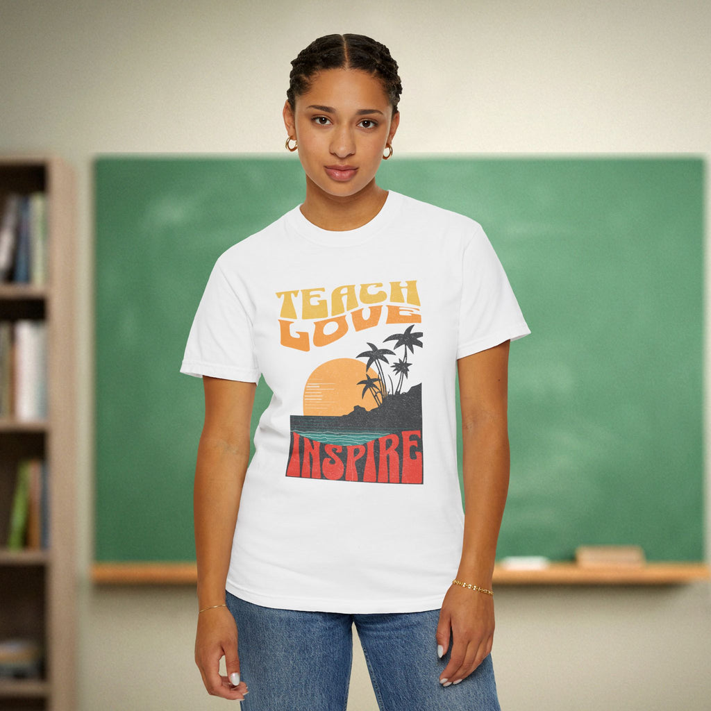 Teach Love Inspire Teacher Shirt | Sunset Retro Teacher Tee