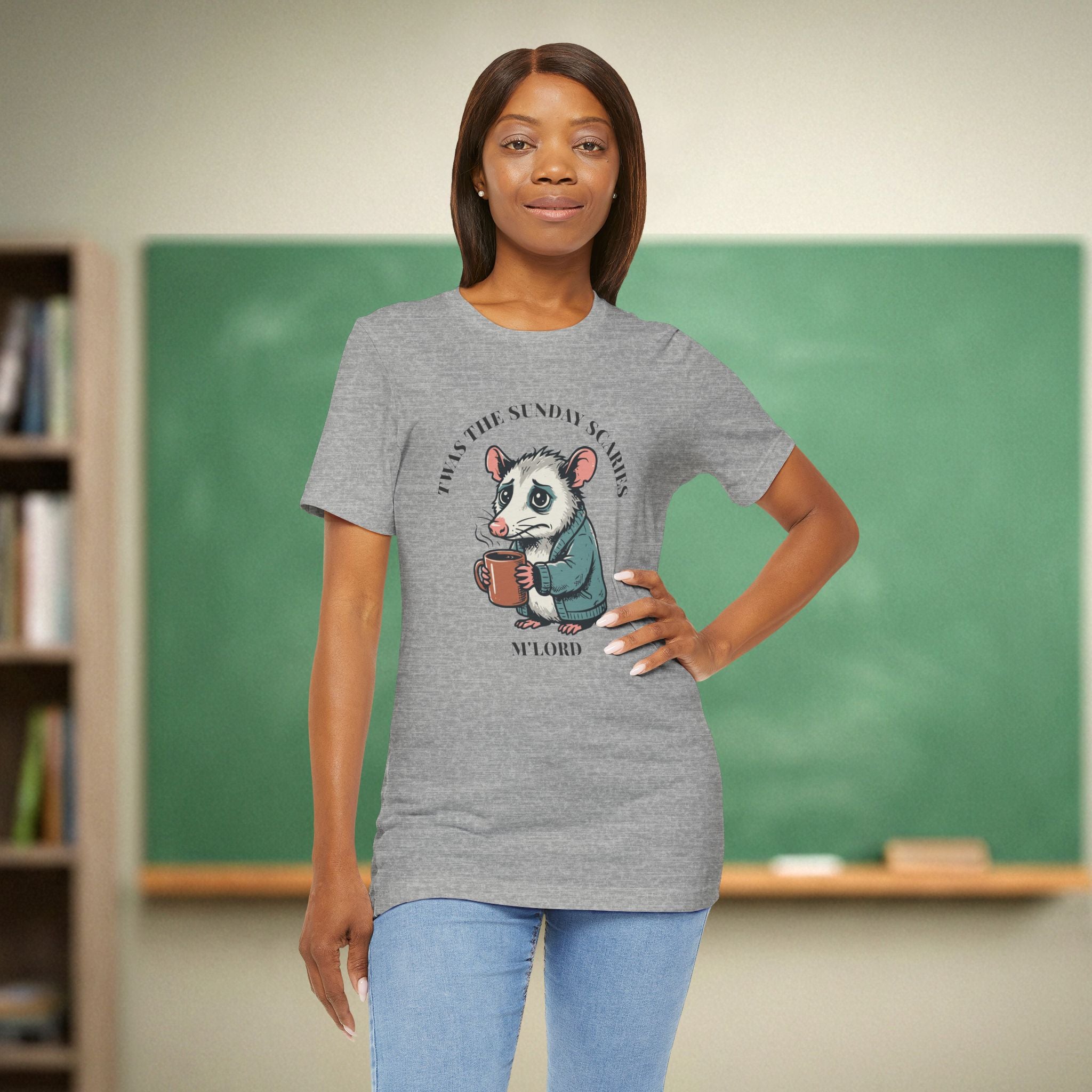 Twas the Sunday Scaries M'Lord Shirt | Funny Teacher Opossum Tee | Bella Canvas 3001