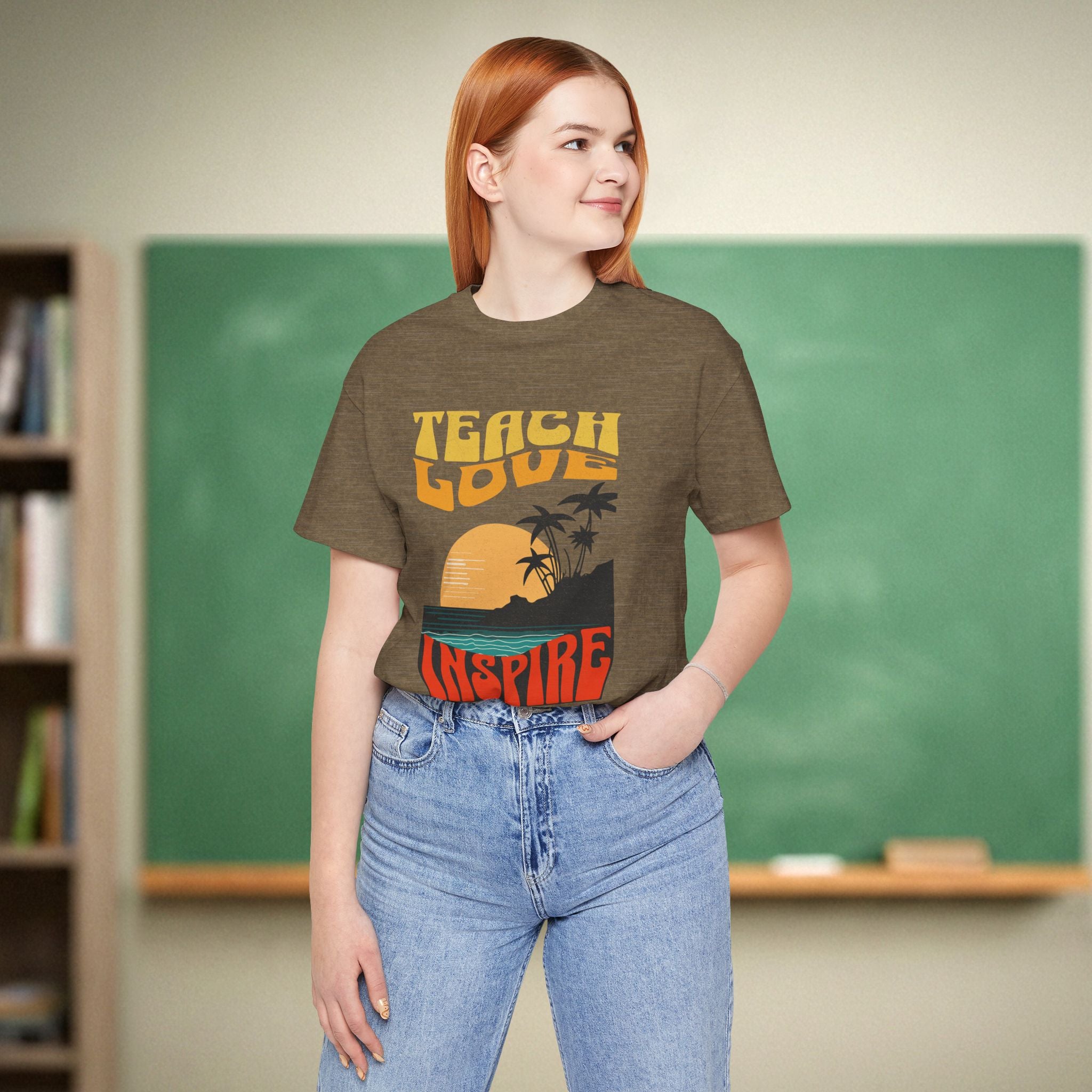 Teach Love Inspire Teacher Shirt | Sunset Retro Teacher Tee | Bella Canvas 3001