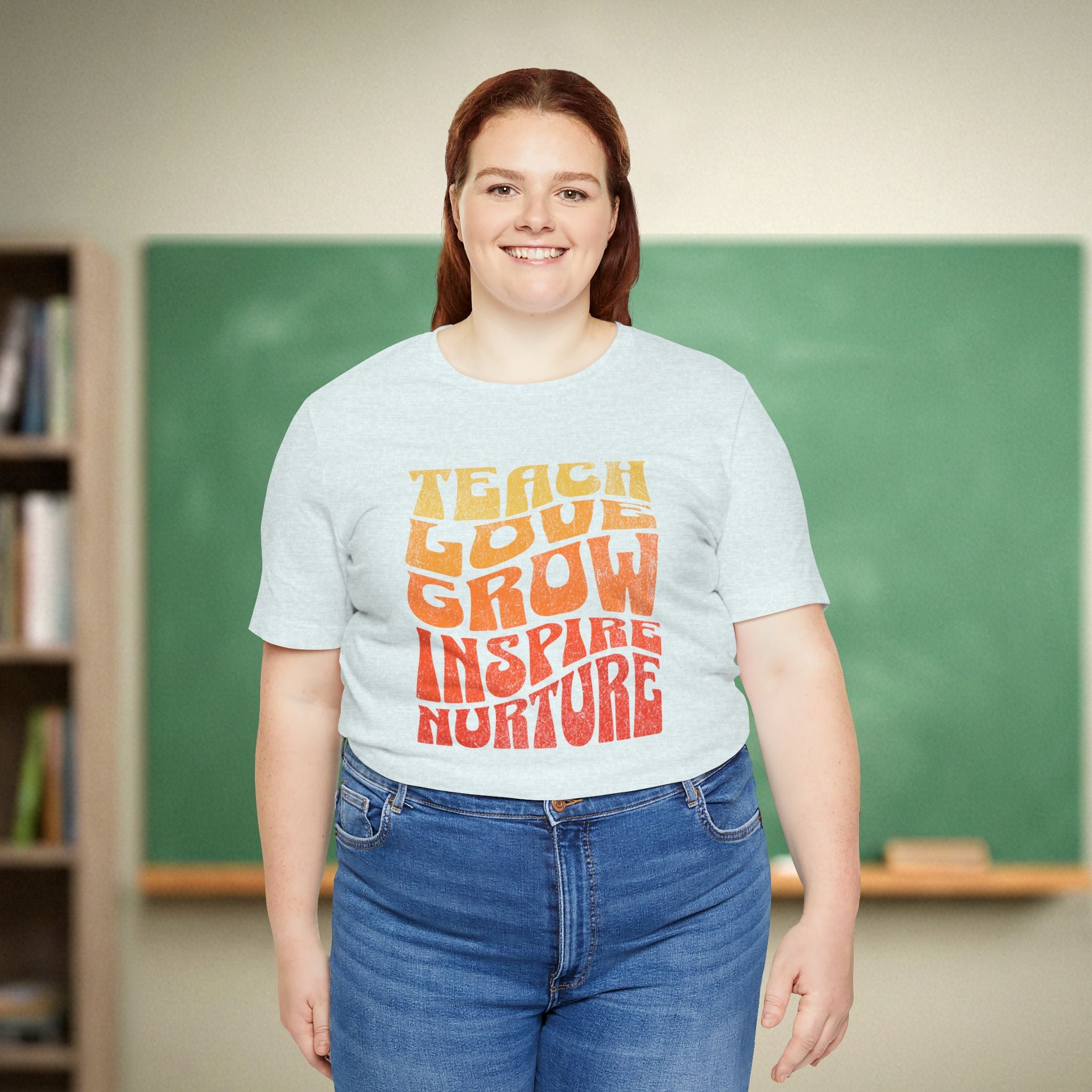 Teach Love Grow Inspire Nurture Teacher Shirt | Retro Groovy Teacher Tee | Bella Canvas 3001