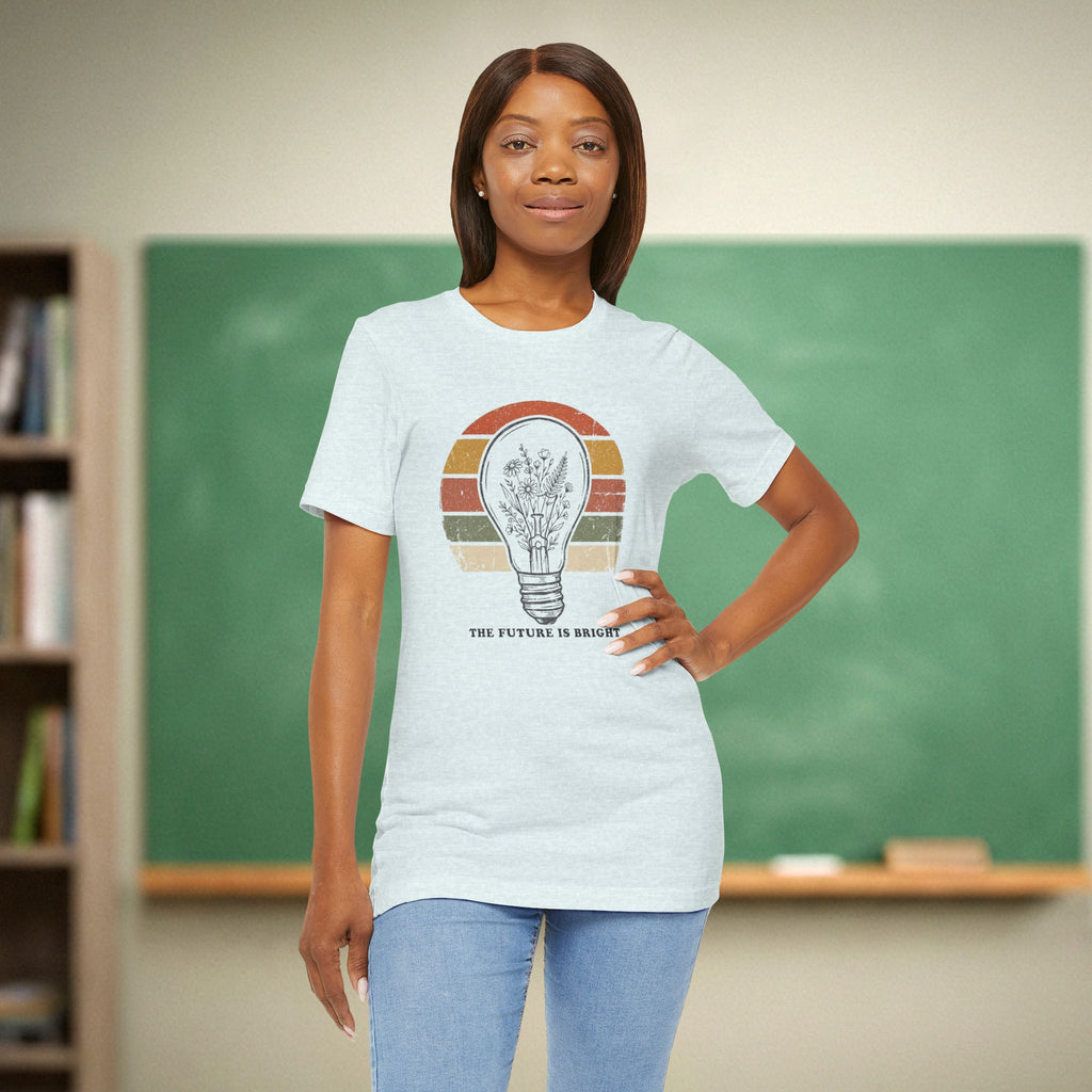 The Future Is Bright Teacher Shirt | Retro Lightbulb Classroom Tee | Bella Canvas 3001