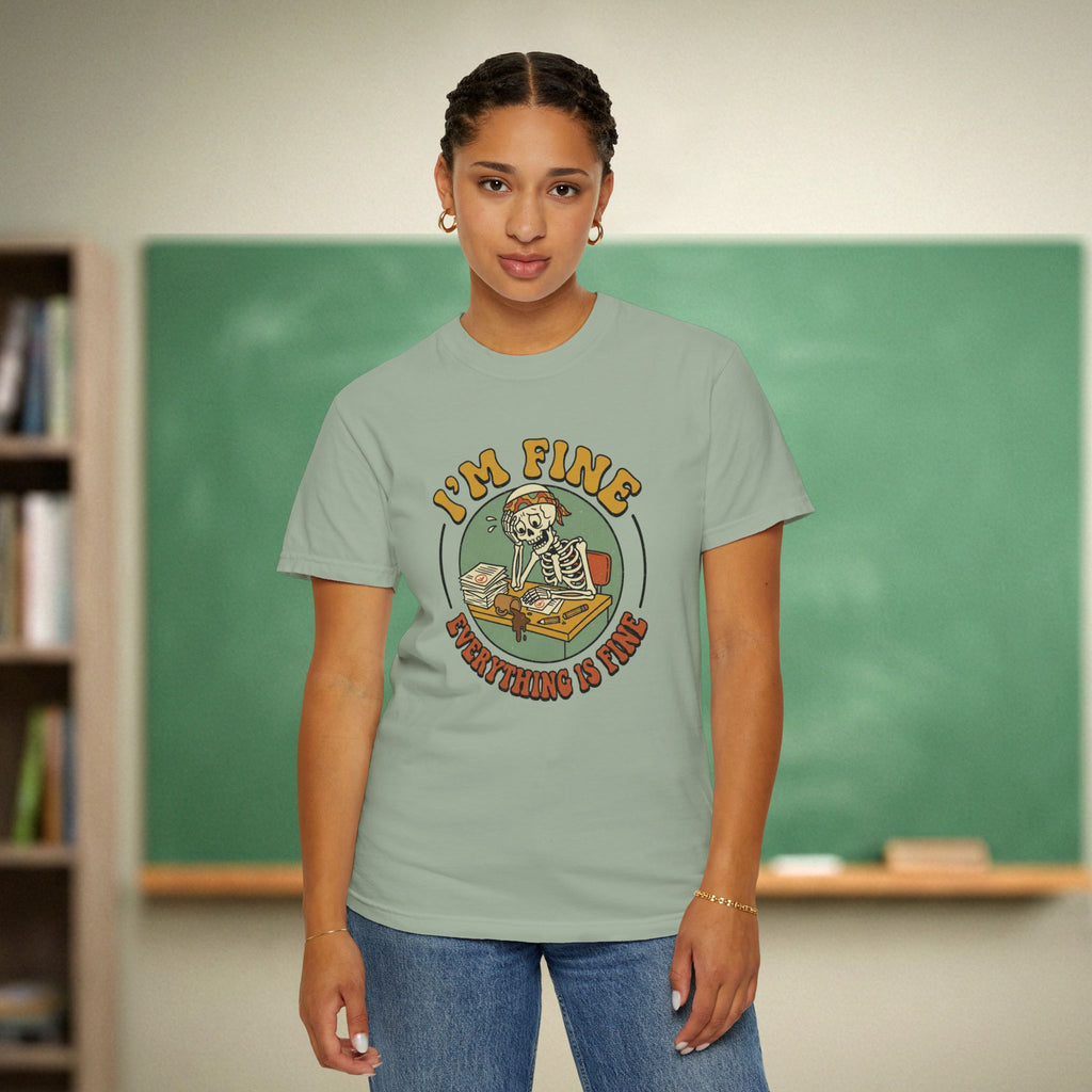 I’m Fine Everything Is Fine Teacher Shirt | Funny Grading Skeleton Tee