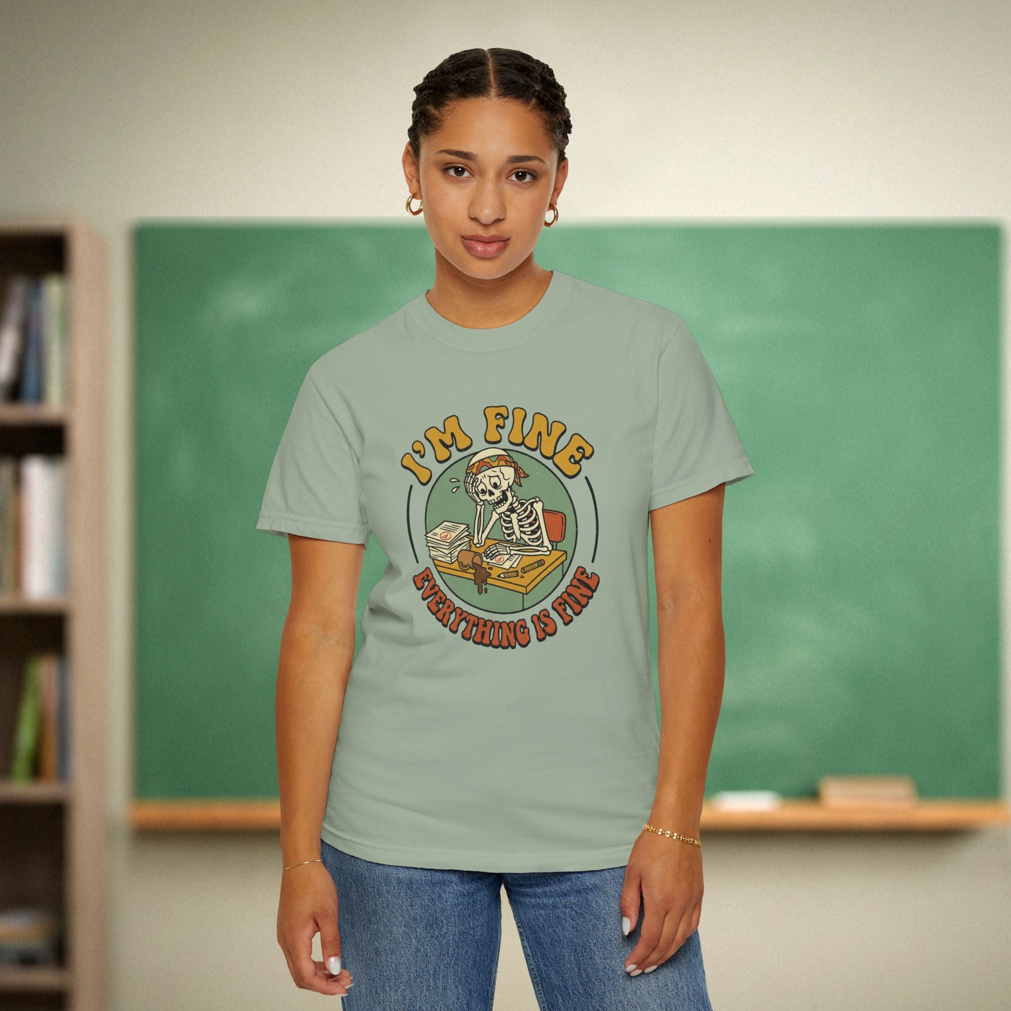 I’m Fine Everything Is Fine Teacher Shirt | Funny Grading Skeleton Tee