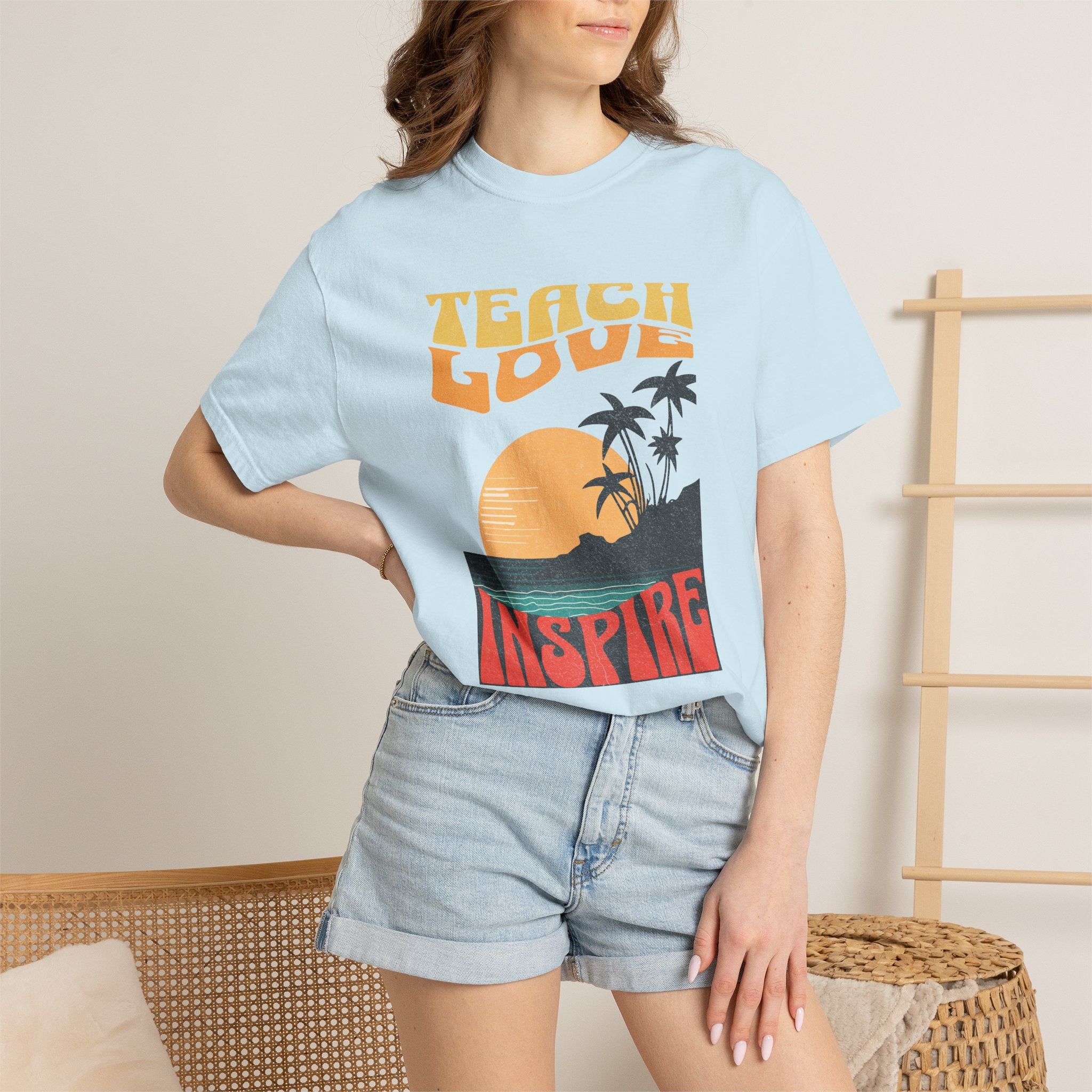 Teach Love Inspire Teacher Shirt | Sunset Retro Teacher Tee